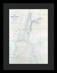 Old Map Of New York Harbor 1857 - Framed Print