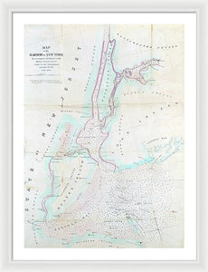 Old Map Of New York Harbor 1857 - Framed Print