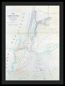 Old Map Of New York Harbor 1857 - Framed Print