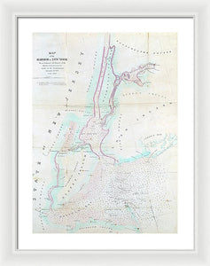 Old Map Of New York Harbor 1857 - Framed Print