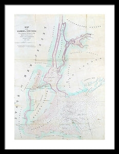 Old Map Of New York Harbor 1857 - Framed Print