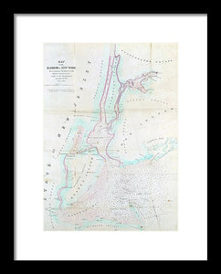 Old Map Of New York Harbor 1857 - Framed Print