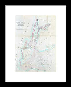 Old Map Of New York Harbor 1857 - Framed Print