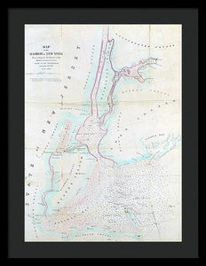 Old Map Of New York Harbor 1857 - Framed Print