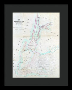 Old Map Of New York Harbor 1857 - Framed Print