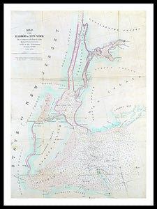 Old Map Of New York Harbor 1857 - Framed Print