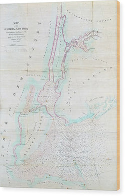 Old Map Of New York Harbor 1857 - Wood Print