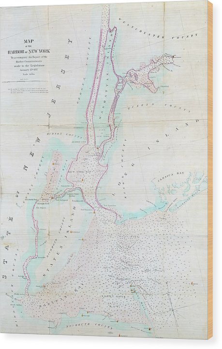 Old Map Of New York Harbor 1857 - Wood Print
