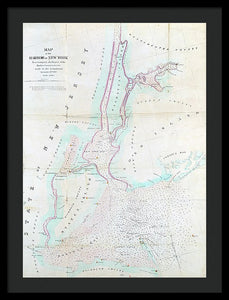 Old Map Of New York Harbor 1857 - Framed Print