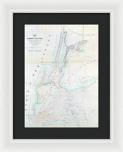 Old Map Of New York Harbor 1857 - Framed Print