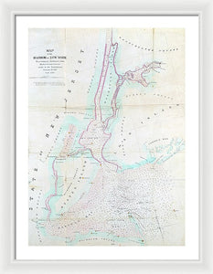 Old Map Of New York Harbor 1857 - Framed Print