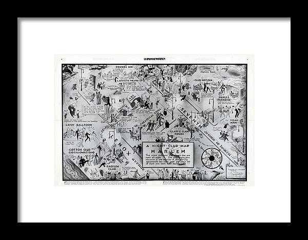 Old Night Club Map Of Harlem - Framed Print