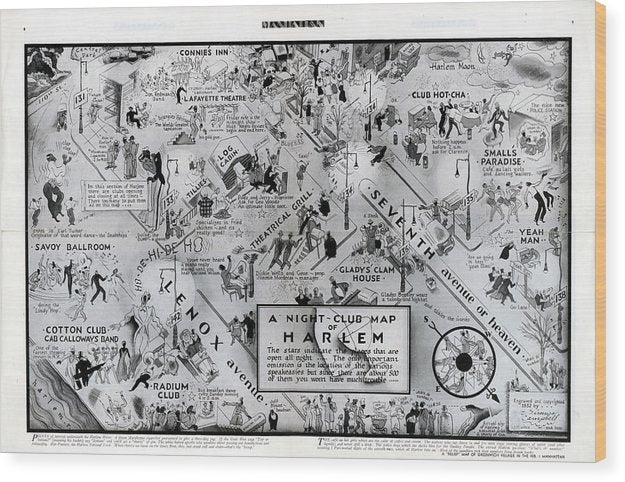 Old Night Club Map Of Harlem - Wood Print