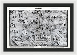 Old Night Club Map Of Harlem - Framed Print