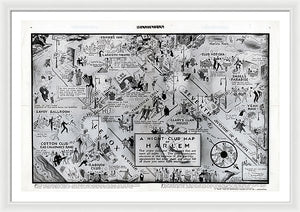 Old Night Club Map Of Harlem - Framed Print