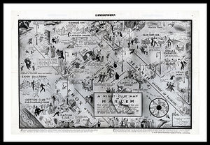 Old Night Club Map Of Harlem - Framed Print