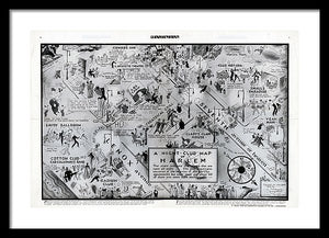 Old Night Club Map Of Harlem - Framed Print