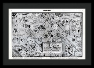 Old Night Club Map Of Harlem - Framed Print