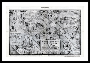 Old Night Club Map Of Harlem - Framed Print