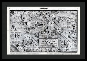 Old Night Club Map Of Harlem - Framed Print