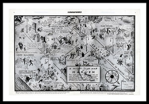 Old Night Club Map Of Harlem - Framed Print