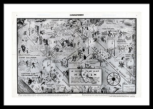 Old Night Club Map Of Harlem - Framed Print