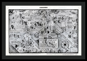 Old Night Club Map Of Harlem - Framed Print