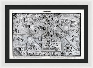 Old Night Club Map Of Harlem - Framed Print