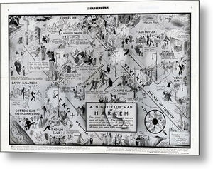 Old Night Club Map Of Harlem - Metal Print