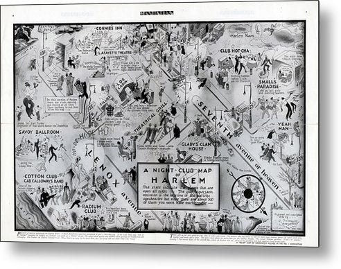 Old Night Club Map Of Harlem - Metal Print