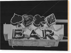 Old Bar Sign - Black And White - Wood Print