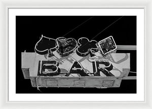 Old Bar Sign - Black And White - Framed Print