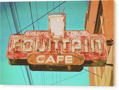 Old Vintage Cafe Soda Fountain Sign - Wood Print