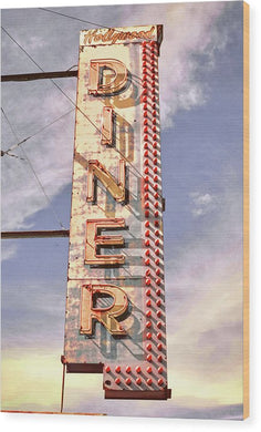 Old, Vintage Diner Sign - Red - Wood Print