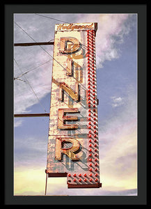 Old, Vintage Diner Sign - Red - Framed Print