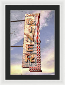 Old, Vintage Diner Sign - Red - Framed Print