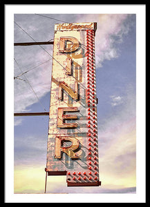 Old, Vintage Diner Sign - Red - Framed Print