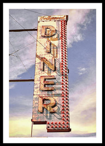 Old, Vintage Diner Sign - Red - Framed Print