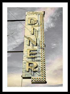 Old, Vintage Diner Sign - Yellow - Framed Print