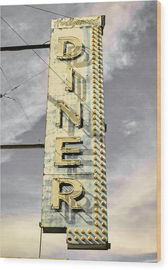 Old, Vintage Diner Sign - Yellow - Wood Print