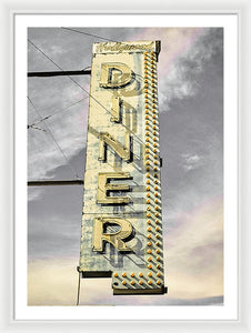 Old, Vintage Diner Sign - Yellow - Framed Print