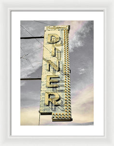 Old, Vintage Diner Sign - Yellow - Framed Print