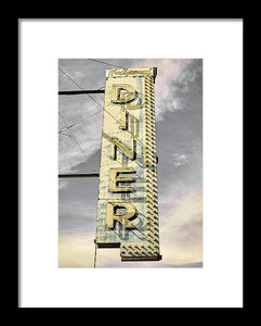 Old, Vintage Diner Sign - Yellow - Framed Print