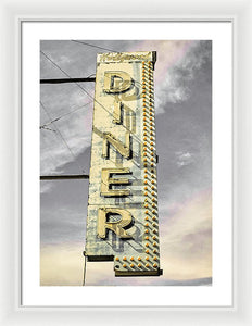 Old, Vintage Diner Sign - Yellow - Framed Print