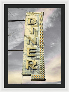 Old, Vintage Diner Sign - Yellow - Framed Print