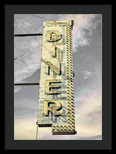 Old, Vintage Diner Sign - Yellow - Framed Print