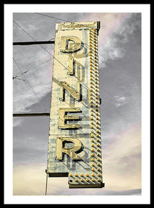 Old, Vintage Diner Sign - Yellow - Framed Print