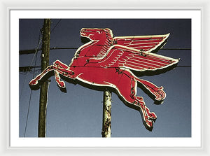 Old, Vintage Gas Sign - Mobil Flying Red Horse - Framed Print