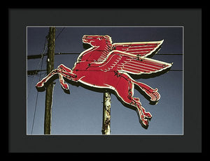 Old, Vintage Gas Sign - Mobil Flying Red Horse - Framed Print