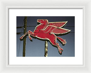 Old, Vintage Gas Sign - Mobil Flying Red Horse - Framed Print